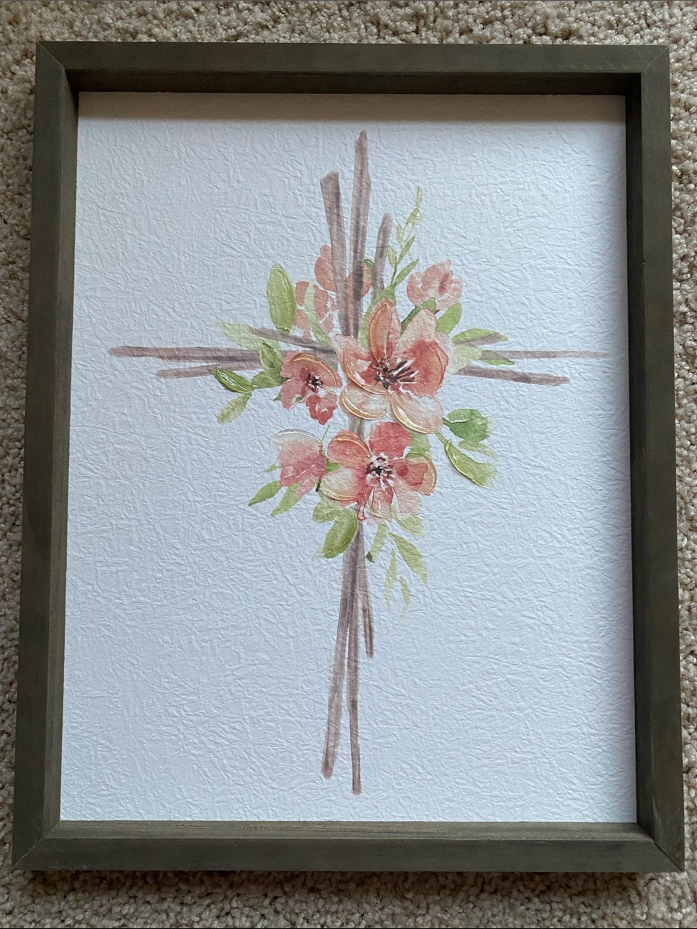 Hobby Lobby Peach and Green Floral Cross Wall Art - Picture 2 of 9